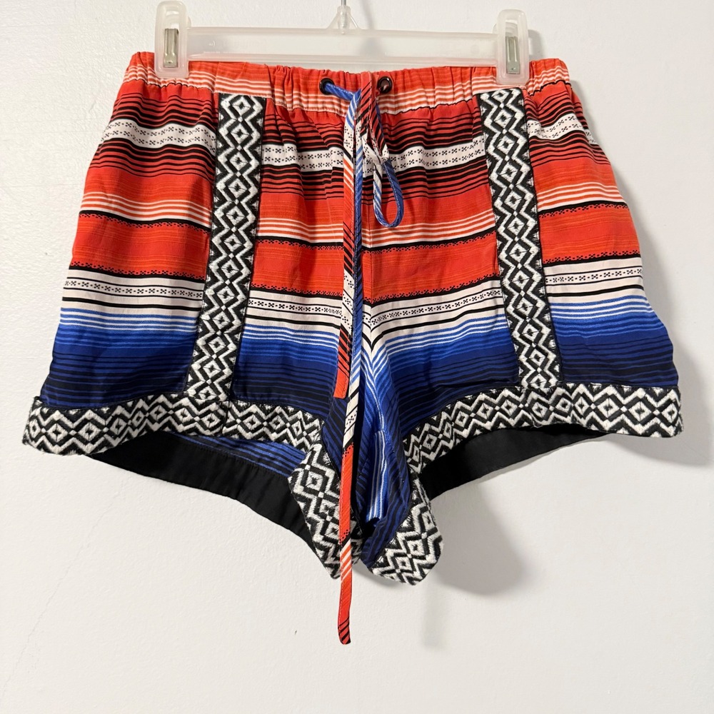 Parker Womens Shorts 100% Silk Striped Embroidered Trim Orange Blue XS